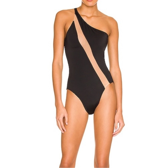 NORMA KAMALI One Shoulder Nude Insert MIO One Piece Bikini Mesh Small NWT